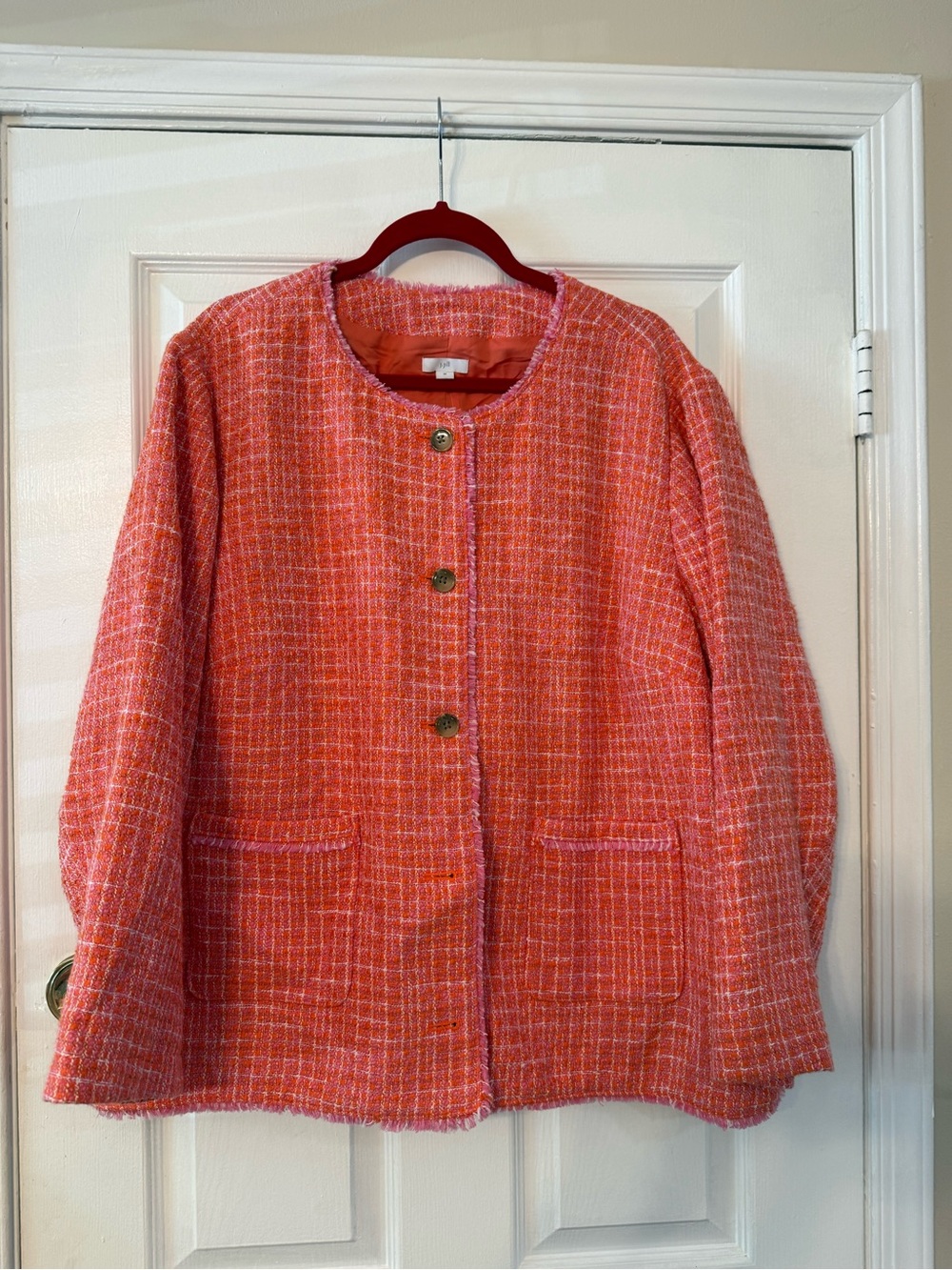 J. Jill Coral-Orange Tweed Button Jacket